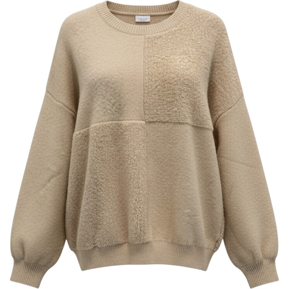 Le Lis Sweater Womens Medium Beige Excellent Patchwork Mixed Media Crewneck